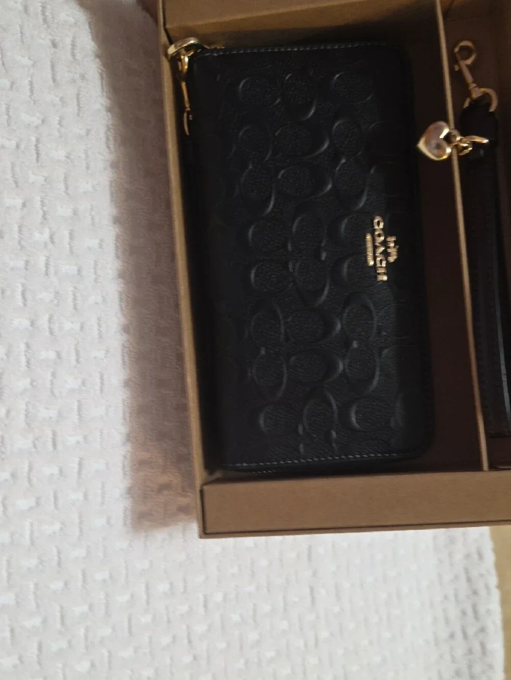 Coach Black Signature Embossed Leather Zip Wristlet